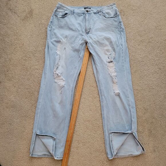 Fashion Nova Jeans Womens 18 (37Wx31L) Blue High Waist Distressed Wide Leg - Picture 4 of 11